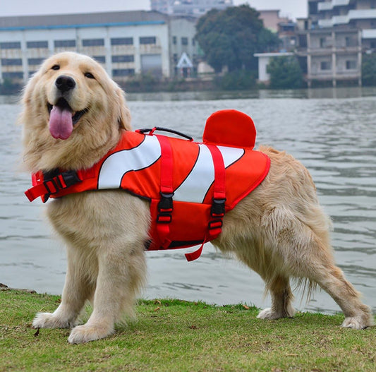 Dog Life Jacket, Adjustable Pet Life Preserver Safety Dog Swimming Pool Vest, Novice Swimmer Life Jacket for Pets, Water Safety at the Pool, Beach, Boating, Red, L